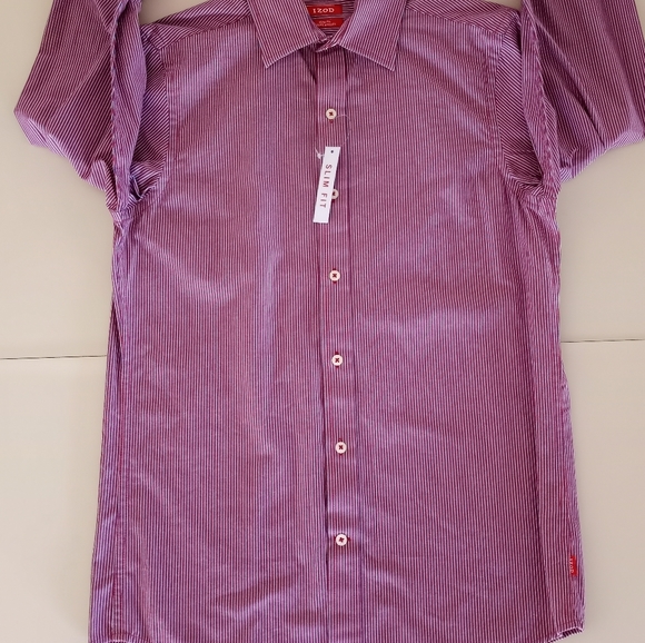 IZOD Mens Vintage Pin Striped Long Sleeve Button Down Dress Shirt Size Small - Picture 7 of 16